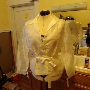 Metaphor Sheer Ivory Gem Button Blouse XL